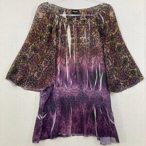 Style & Co. size 1X Purple Abstract‎ Boho Stretch Blouse Festival